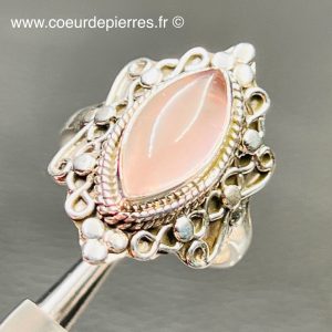 Bague argent avec quartz rose taille 56 (réf bqr1)