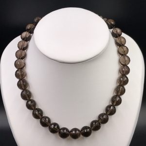Collier perles à facettes en cristal de roche fumé (réf cqf2)