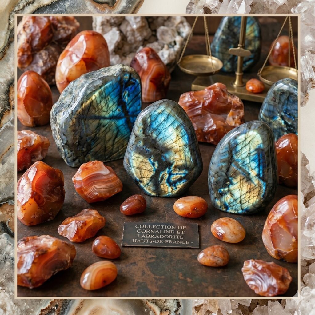 Formes libres en labradorite et cornaline