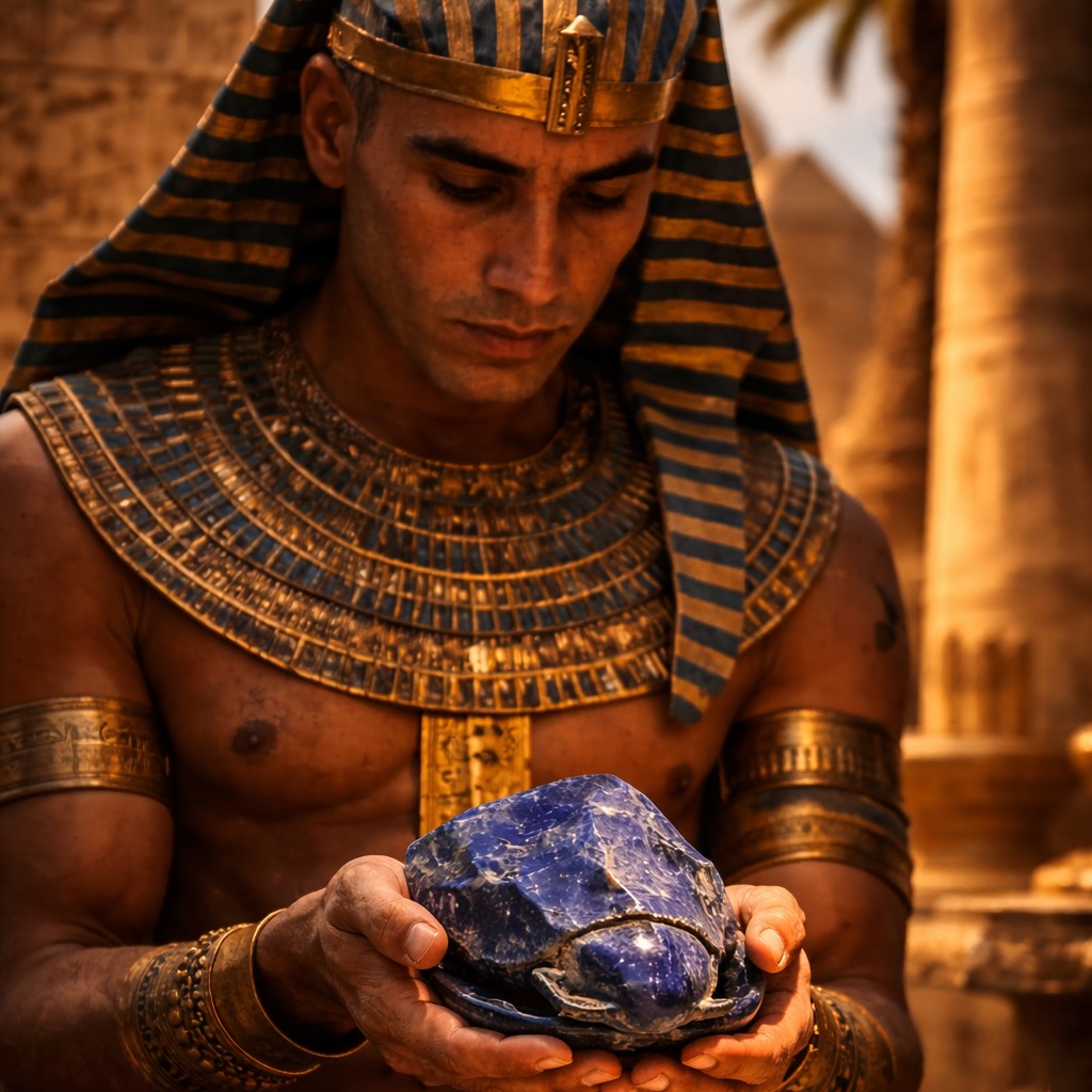 Pharaon avec scarabée en lapis-lazuli