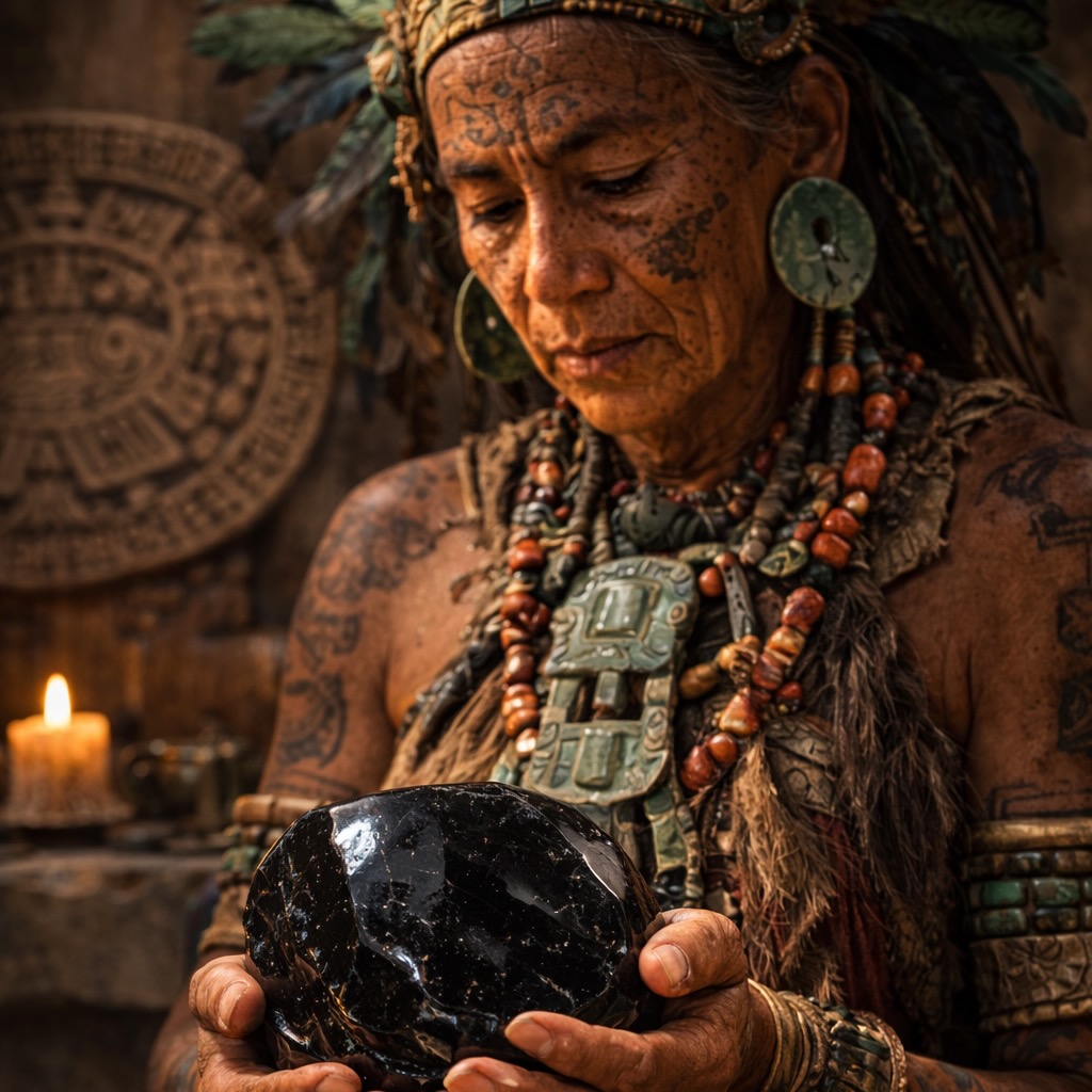 Aztèque et pierre d'obsidienne