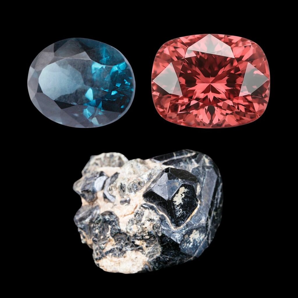 Spinelle bleu, rose, violet et noir