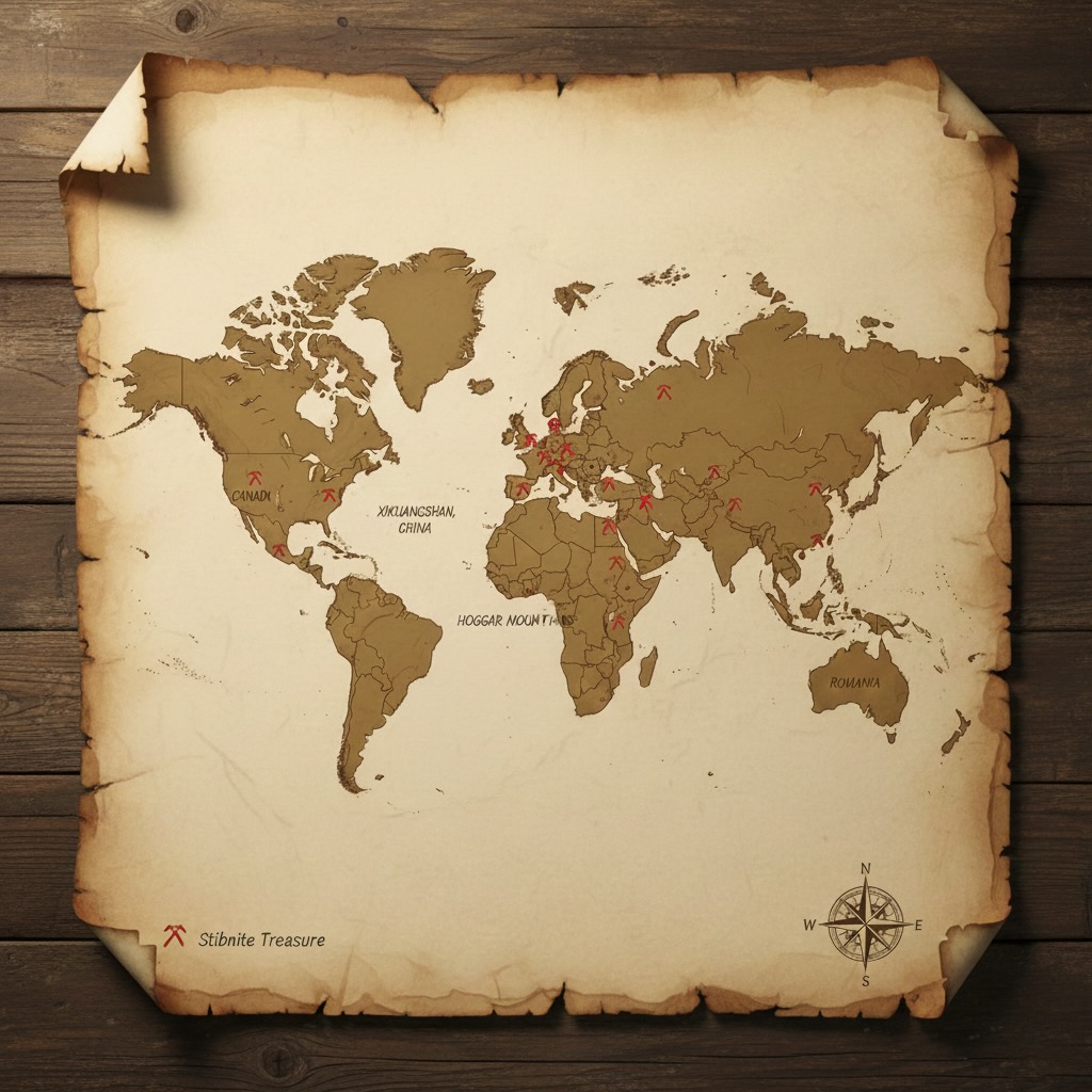 Carte des gisements de stibine