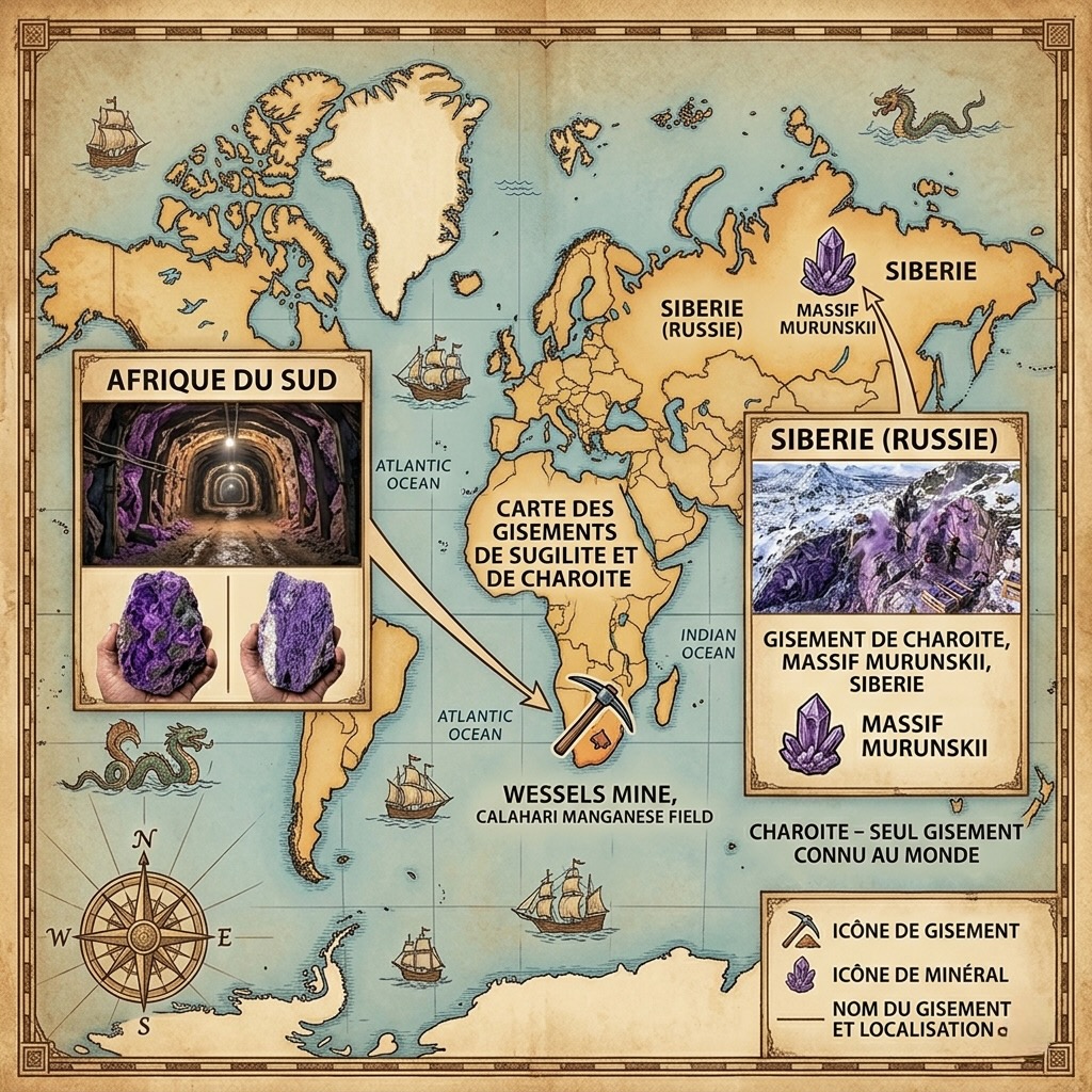 Carte Géographique des gisements de Charoite et de Sugilite