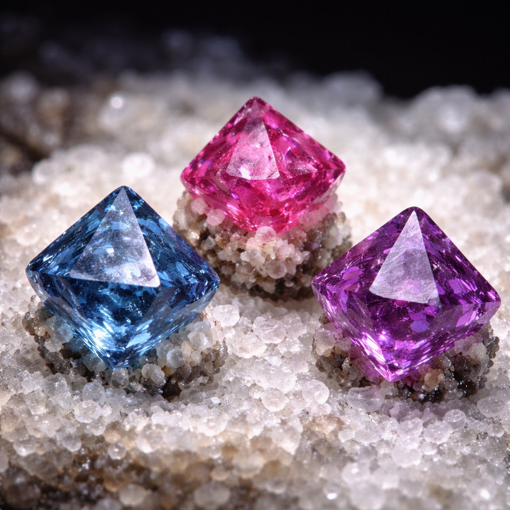 Spinelle bleu, rose, violet et noir