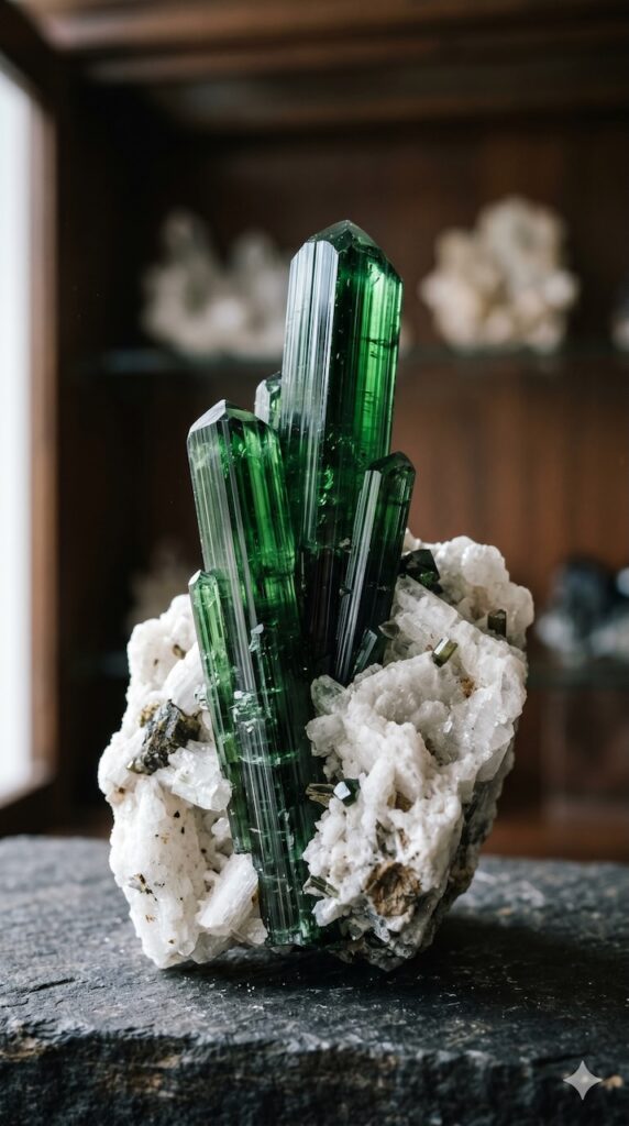 tourmaline verte sur albite